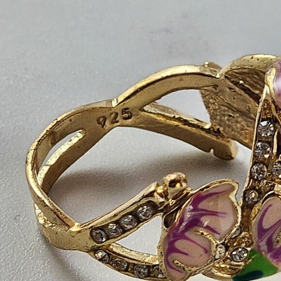 🌻3 For $18 Faux Opal Pink Flower Ring 925 - Picture 5 of 6